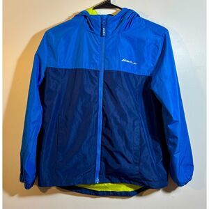 Eddie Bauer Kids Lightweight Hooded Jacket Size M 10/12 – Blue/Navy, Lime Lining